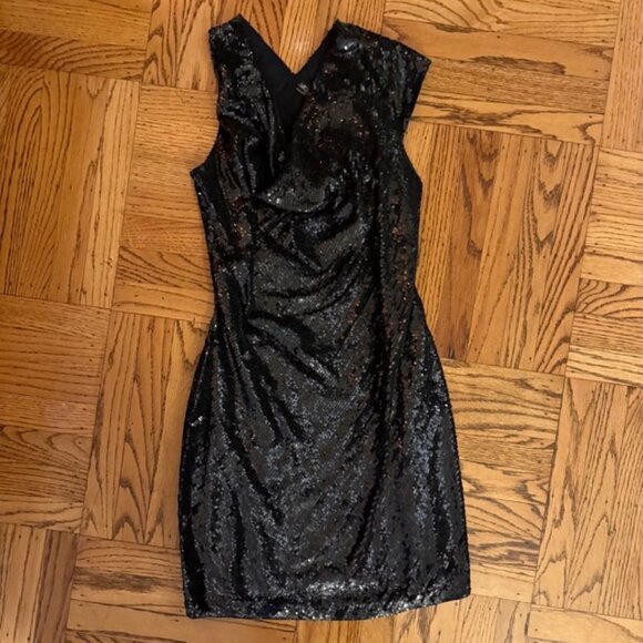 All Saints Dresses & Skirts - All Saints Spitafields cowl neck asymmetrical ahoulder black sequin dress